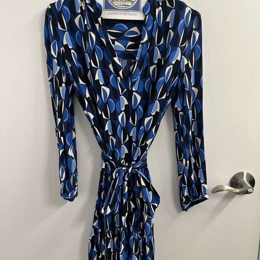 Zara Blue Black Sheath Dress with Long Bishop Sleeves for Work